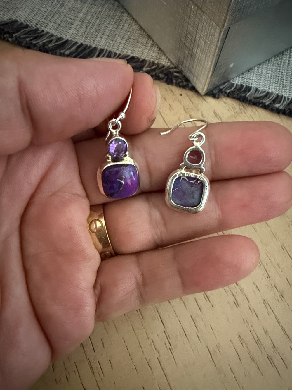 Sterling Silver Purple Stone Dangle Earrings